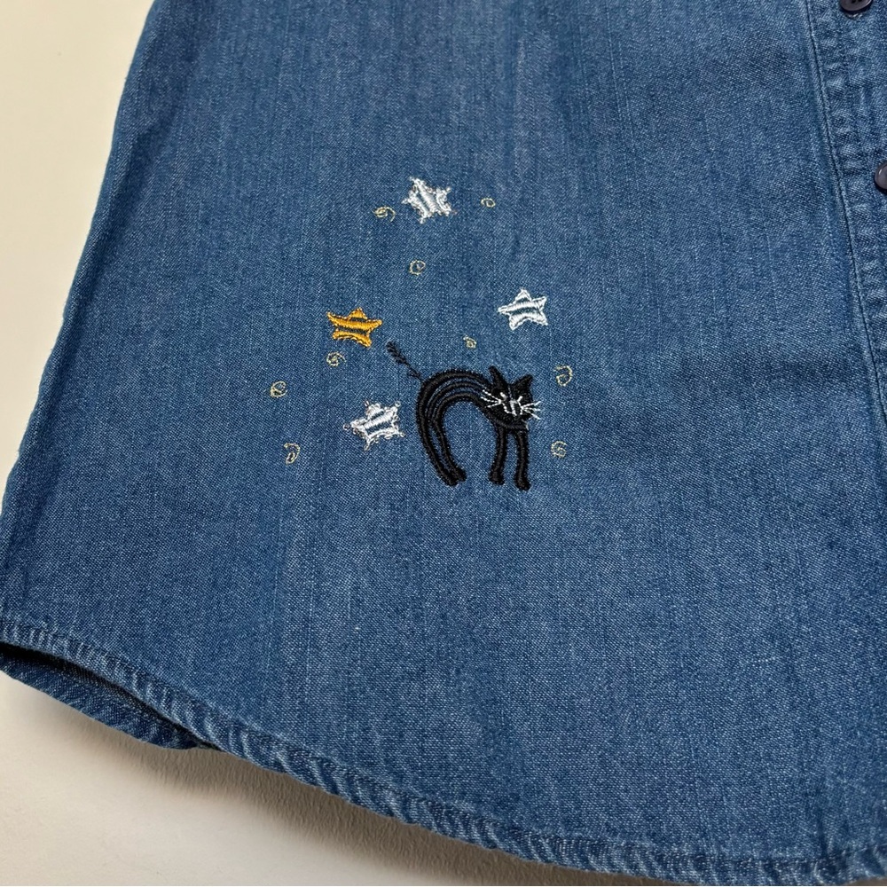 Classic Elements Embroidered Witch Black Cat Deni… - image 5